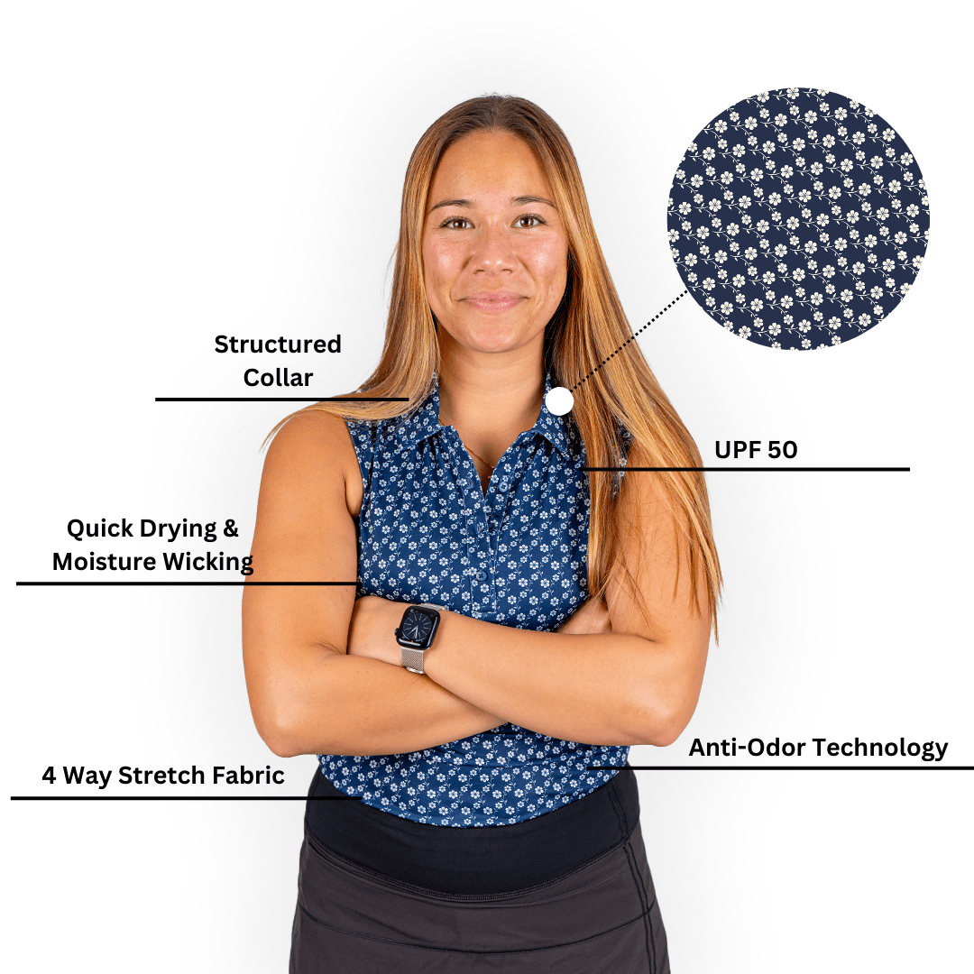 Blue Floral Women's Polo (Sleeveless)