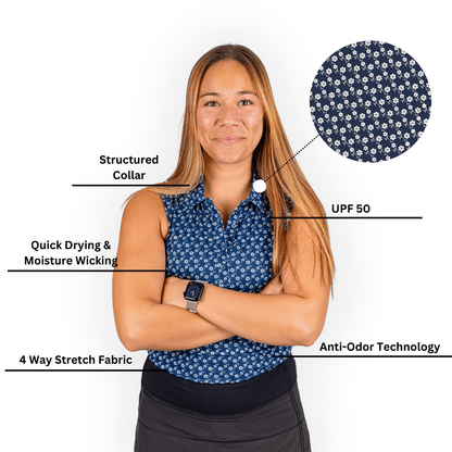 Blue Floral Women's Polo (Sleeveless)